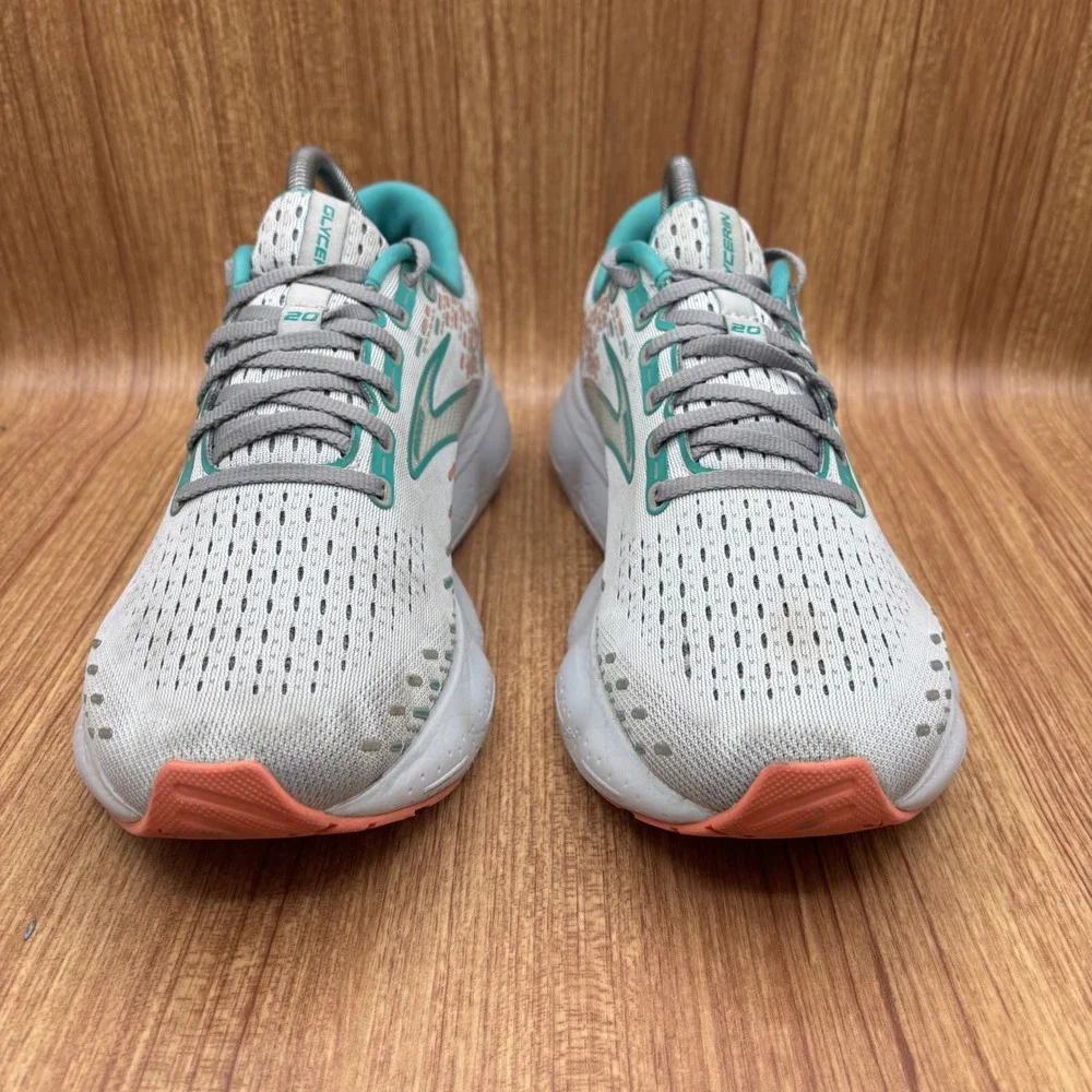 Brooks Glycerin 20‎ Running Shoes Womens 10 Grey Green Peach Good 1203691B061